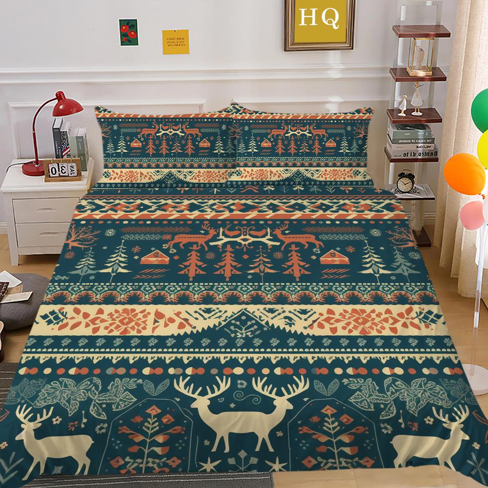 Рождественская печать 3D-печать Полиэстеровая наволочка Пододеяльник Набор из двух или трех предметов
