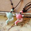 Handmade Ceramic Fox Necklace Set, 2 Pcs Artisan Bohemian Fox Pendant Necklaces With Adjustable Cord, Unique Vintage Animal Jewelry For Girls As Gift