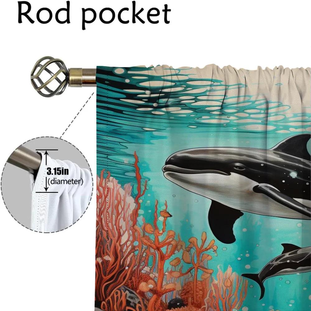 Marine Animal World Blackout Curtain for Room 2 Panel Elegant Room Curtains Partition Halloween Decoration Shades Living Kitchen
