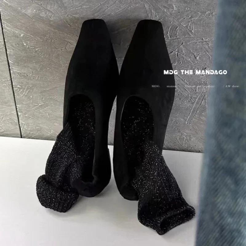 Модные замшевые женские туфли-лоферы с квадратным носком на плоской подошве, модная повседневная обувь для женщин 2025 года, удобные туфли для платья, новинка осени, Mujer Zapatillas