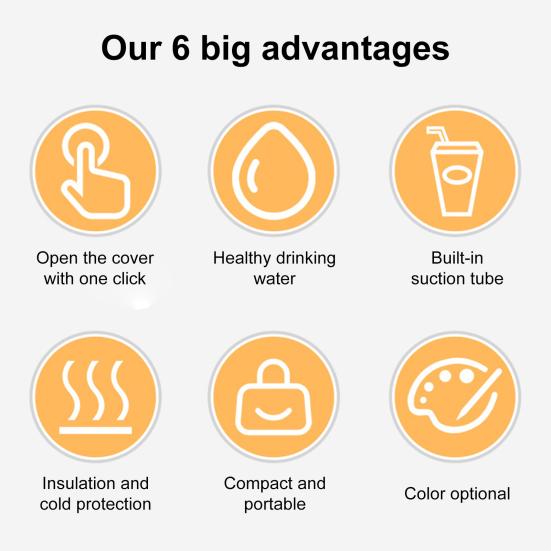 Вакуумный стакан из нержавеющей стали с зажимом для трубочки, с двойной изоляцией, для горячих и холодных напитков