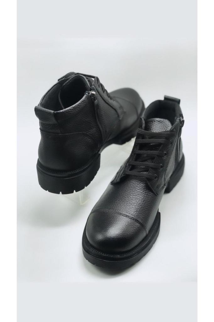 Men's Fashion Genuine Leather Flat Heeled Booties Black Zippered Winter Boots Shoes