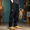 Мужские брюки карго с несколькими карманами: Весенне-осенний тренд, свободный прямой крой, прочная рабочая одежда.