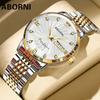 ABORNI автоматические механические часы, классические легкие роскошные бриллианты, стальные часы с двойным календарем, водонепроницаемые светящиеся мужские часы