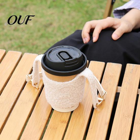 Insulated Cup Cover with Strap Plush Coffee Sleeve, Hand Soft Holder, Anti Scald Milk Tea Protector Retro Style Warmer Sleeve for Autumn And