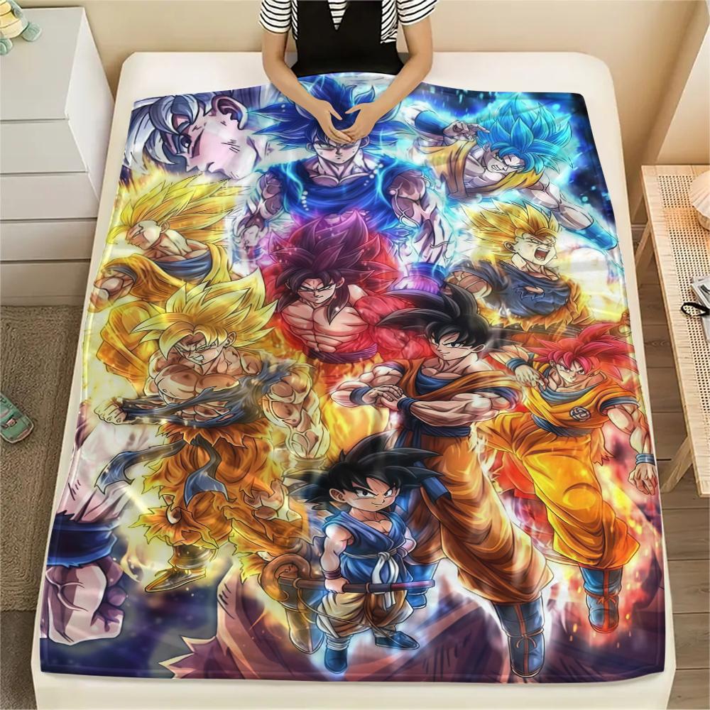 Son Goku Print Flannel Blanket, Versatile Use for Sofa Bed Chair, Picnic Travel, Warm Bedroom Decorative -HE20