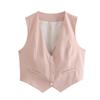 Spring and Summer New Women's Clothing Minimalist Style V Neck Sleeveless Decorated Row Button Short Candy Color Vest Jacket 2347888
