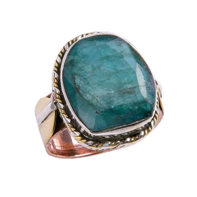 Изумруд(Смоделированный) Кольцо ручной работы из стерлингового серебра 925 пробы в двух тонах S.7 j2S24