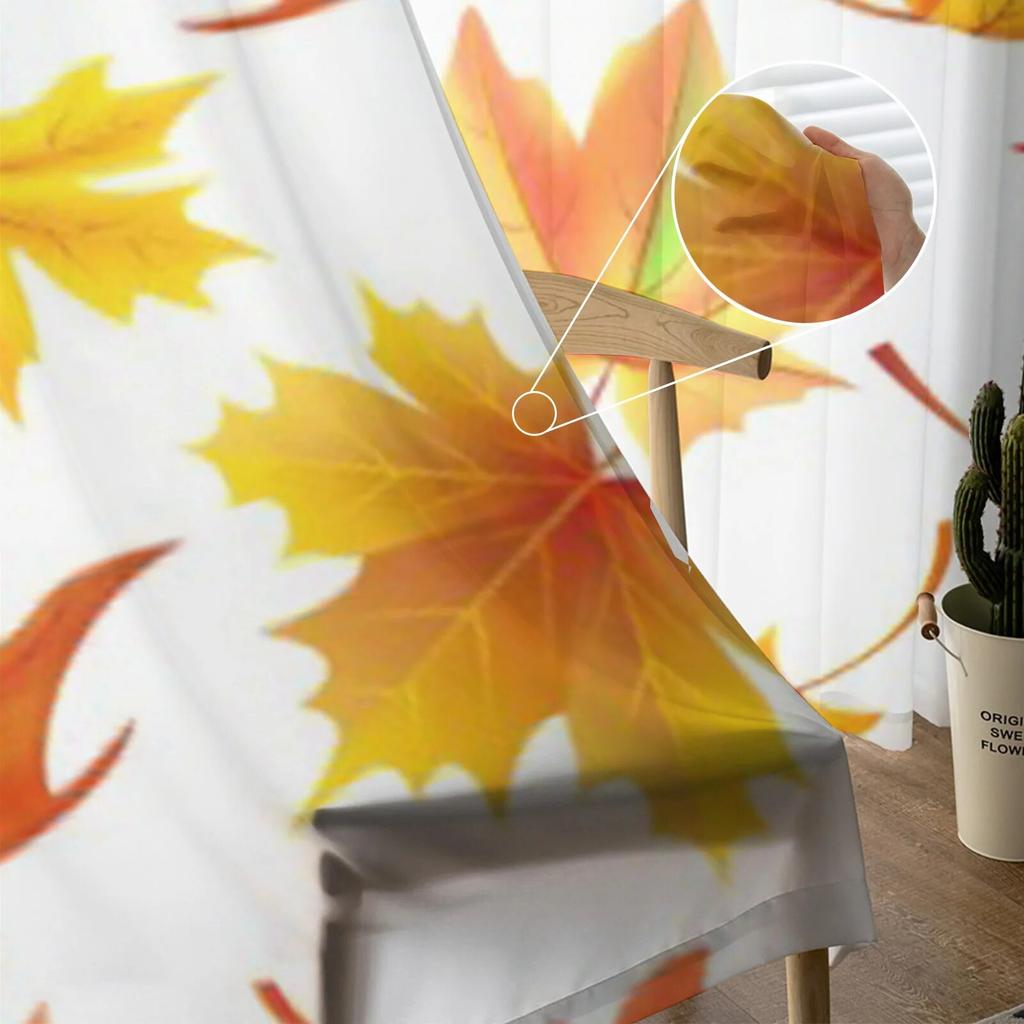 Осенние прозрачные шторы с желтыми листьями для гостиной, современные модные занавески с балдахином для кухни, тюлевые шторы