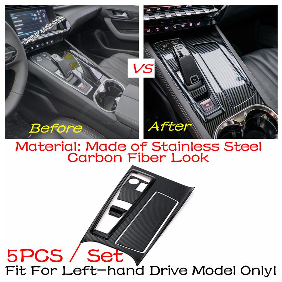 Central Console Gear Shift Panel Water Cup Holder Frame Cover Trim For Peugeot 508 - Carbon Fiber / Silver Accessories