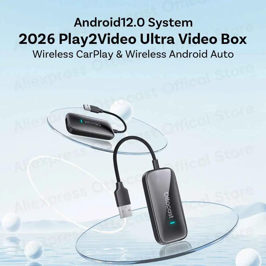 lcvr9 OTTOCAST 2026 Play2Video Ultra Wireless CarPlay Android Auto Adapter for Netflix Youtuber Wifi for Chevrolet Ford VW Toyota Benz
