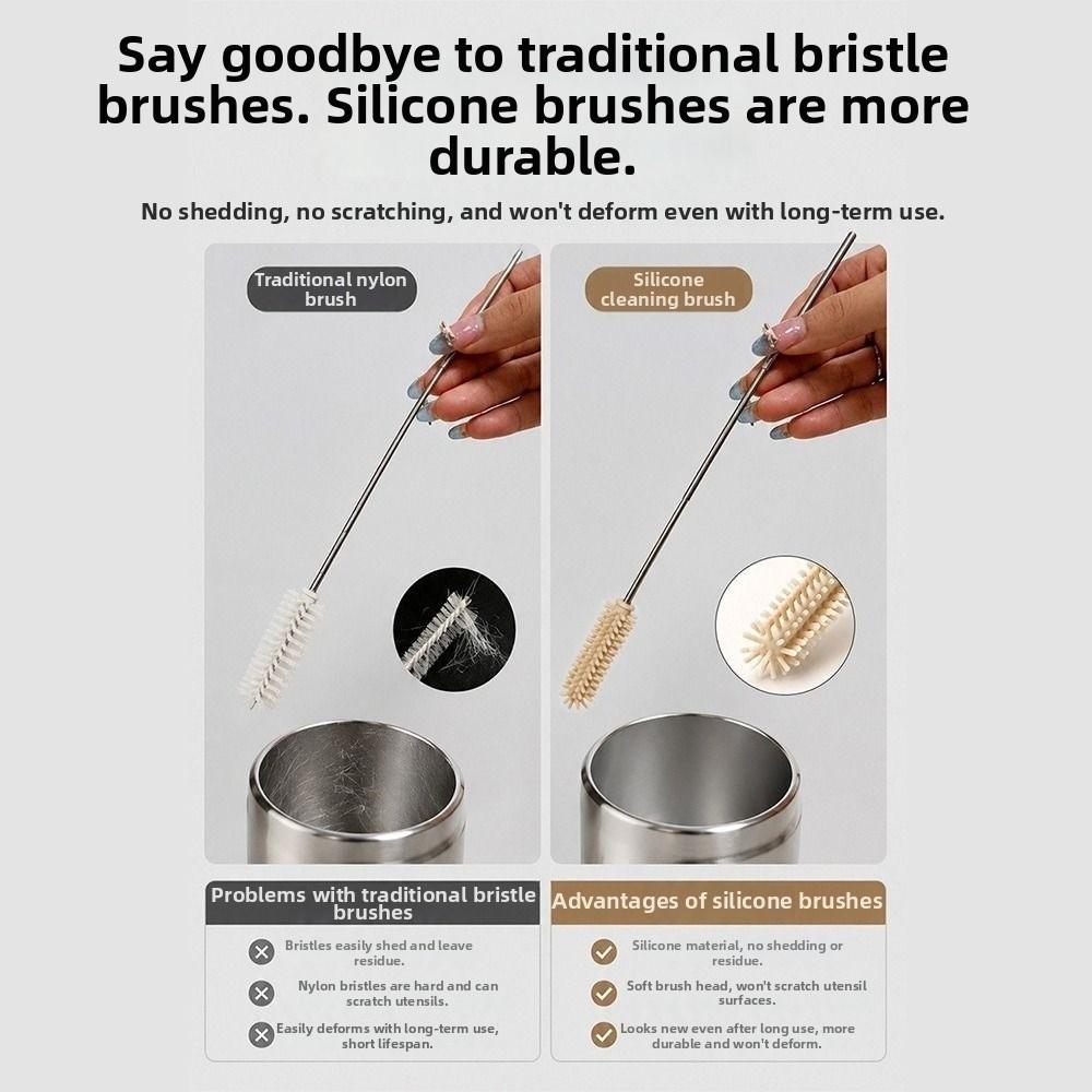 Heat Resistant Silicone Straw Brush 304 Stainless Steel Tube Cleaner Straw Maintenance
