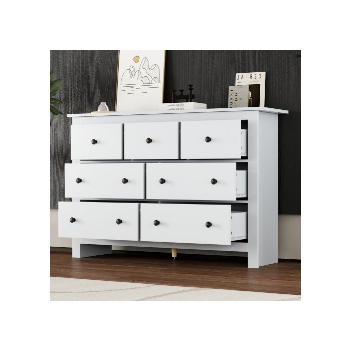 Meuble de salle à manger - Buffet blanc - 7 tiroirs - Design moderne - Multifonctionnel