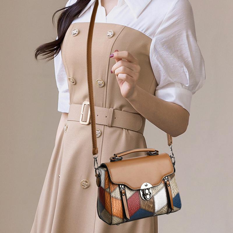 Retro Handbag For Women Small Capacity Anti-Theft Brown With Blue White Black Accents Everyday Crossbody Shoulder Bag Travel Purse Vintage Bags