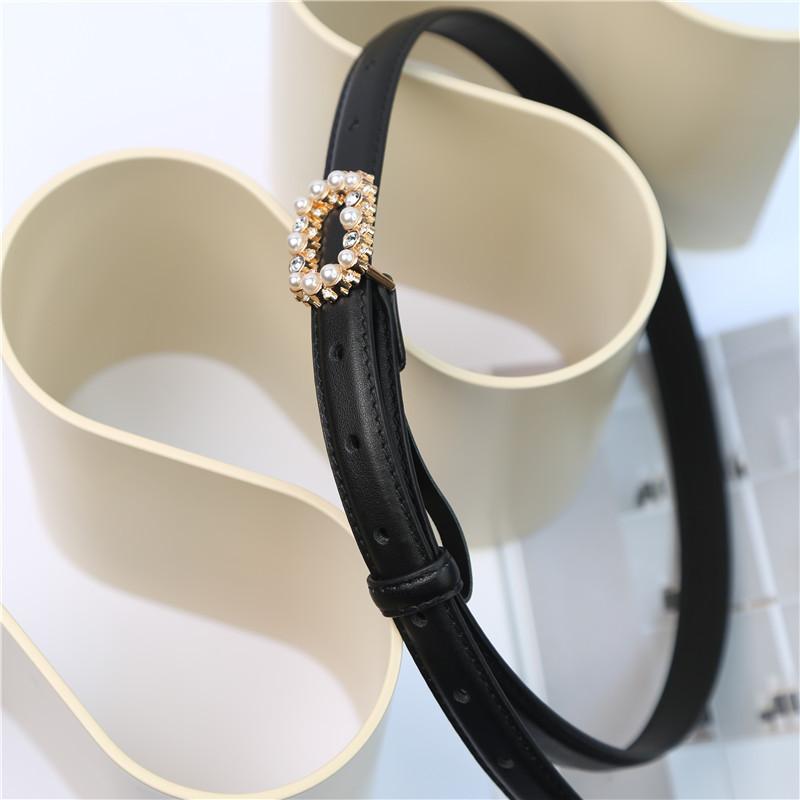 Mei Mary Top grain leather belt with pearl and rhinestone buckle - women's belt waist cincher