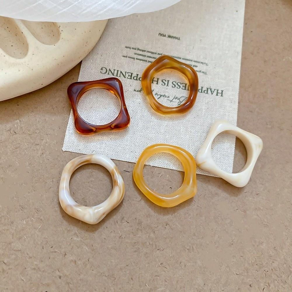 5Pcs Resin Acrylic Finger Ring Geometric Ring Fashion Irregular Rings  Jewelry Accessories