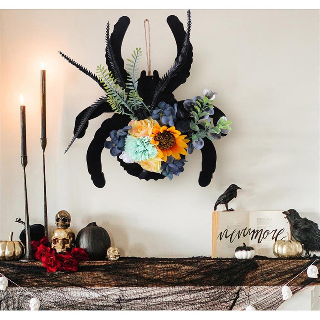 3D Паук Деревянная Табличка Подвеска на Дверь Цветочный Венок, Табличка Подвеска на Дверь Праздничная Атмосфера Декоративный Виноградный Круг Настенный