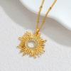 DIEYURO 316L Stainless Steel Golden Irregular Hollow Sun Inlay Round Zircon Pendant Necklace Lady Trend Sweater Chain Jewelry