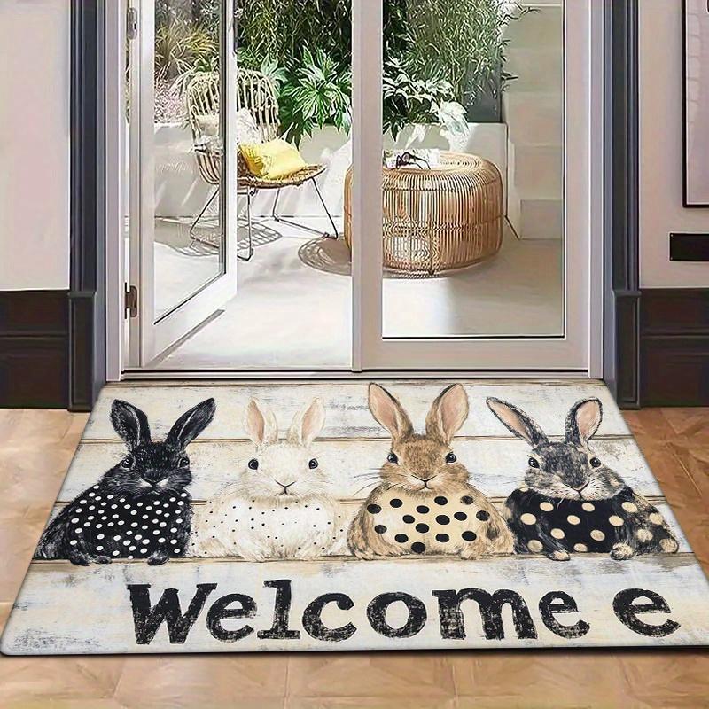 1pc Easter Bunny & Chick Design Welcome Mat - Non-Slip, Absorbent, Machine Washable, Fade-Resistant, Indoor/Outdoor Use, Polyest