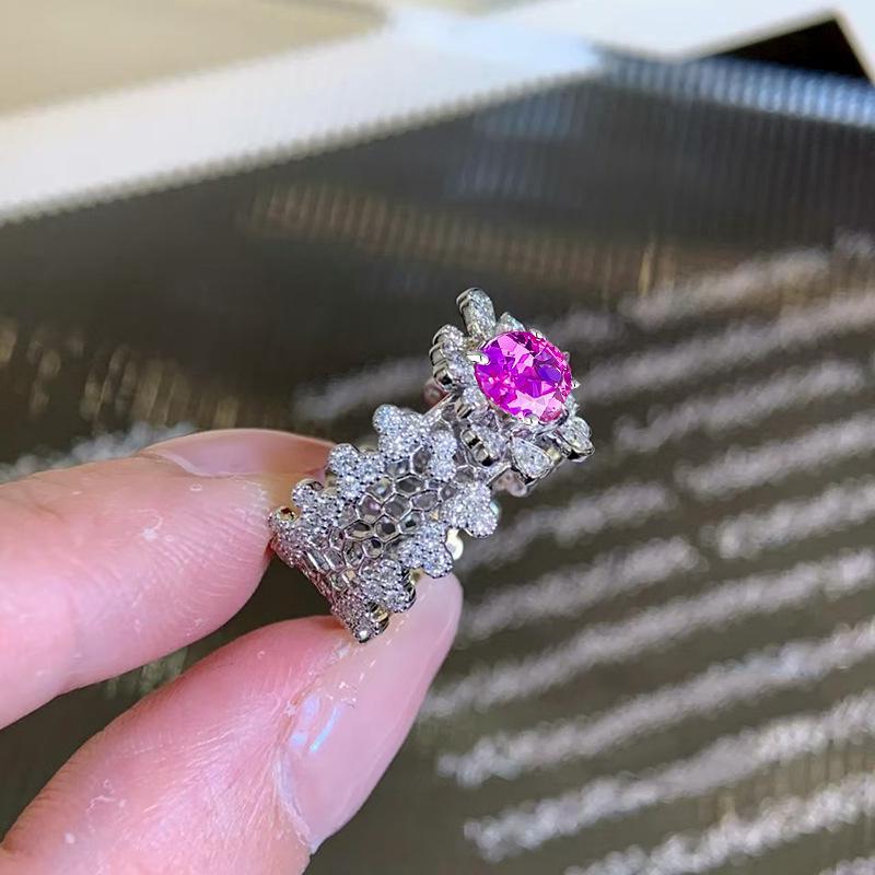 Кольцо Zhuo Zhifan Lace Pink Bao из серебра 925 пробы, стиль «голубиное яйцо» 6x8 мм для женщин