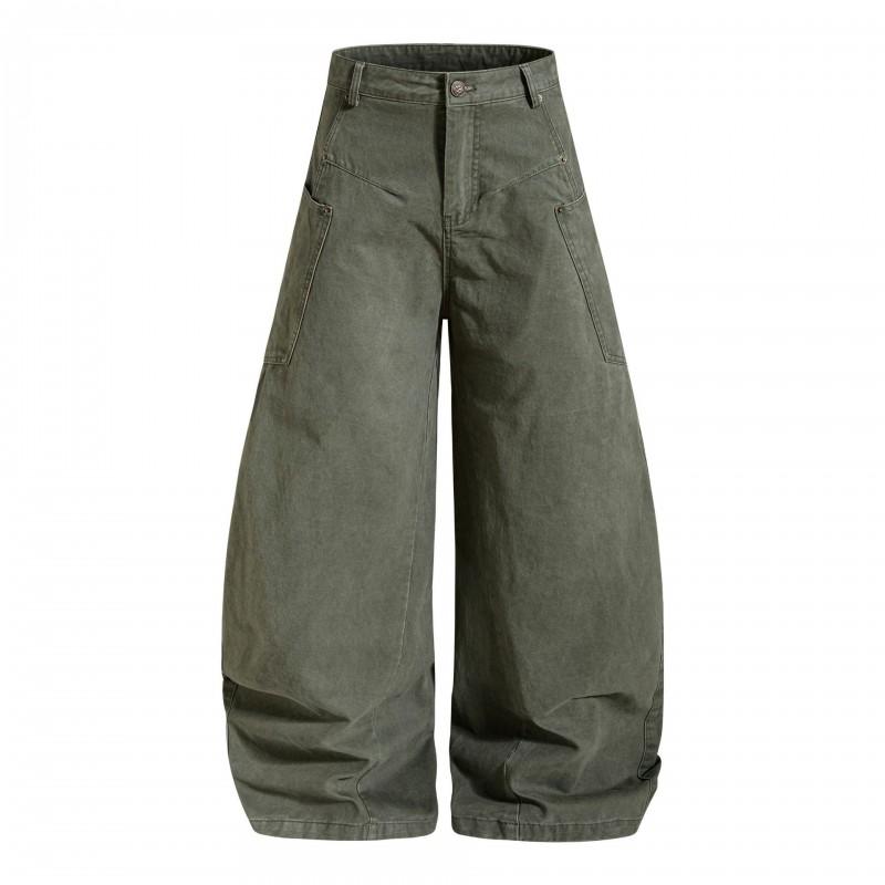 OREETA Vintage Wash Work Pants Unisex Loose Wide Leg Cargo