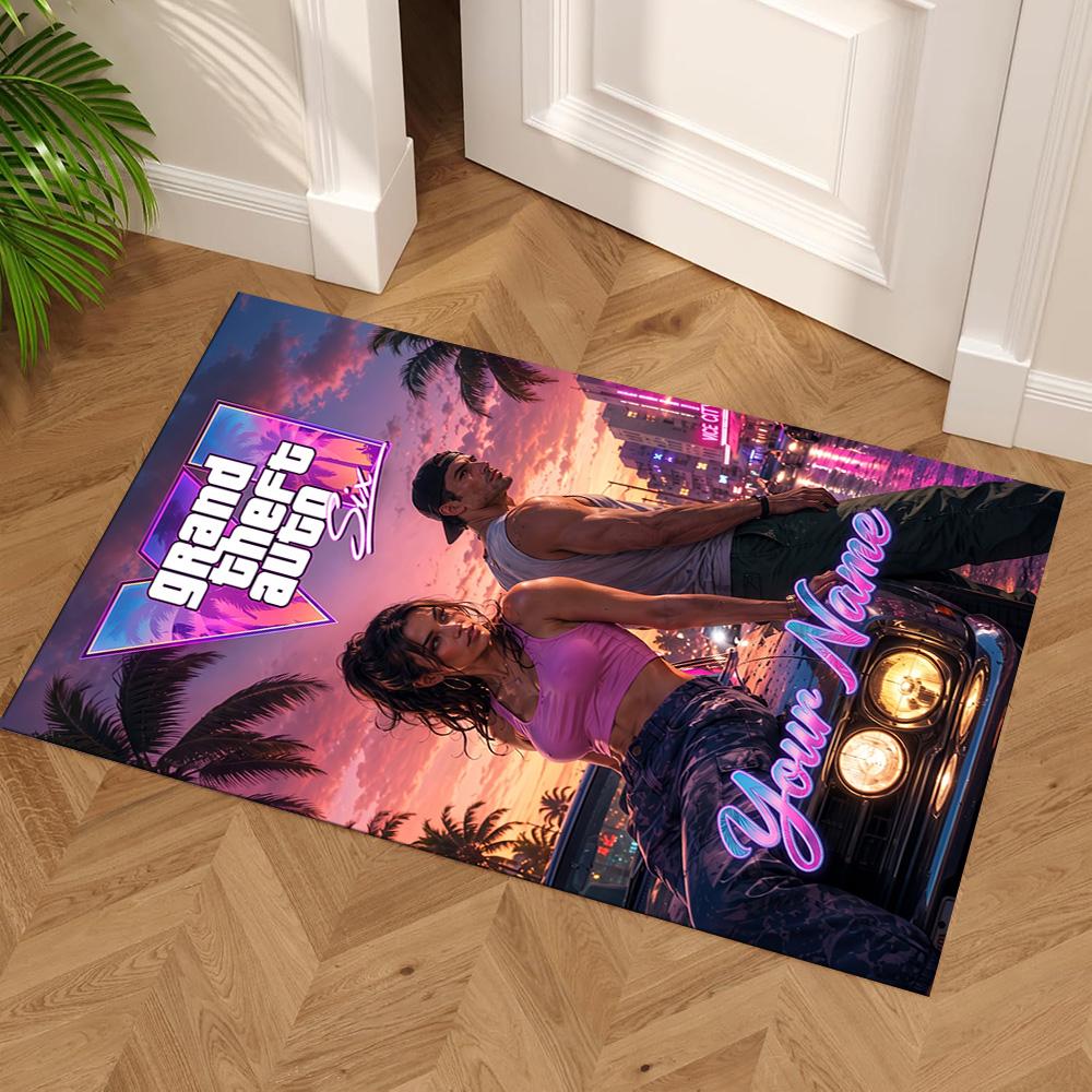Grand Theft Auto Customize Your Name Floor Mat Design for Entryway Dormitory Outdoor Game Room Antislip Carpet Decorate Offices Gift for Festivals