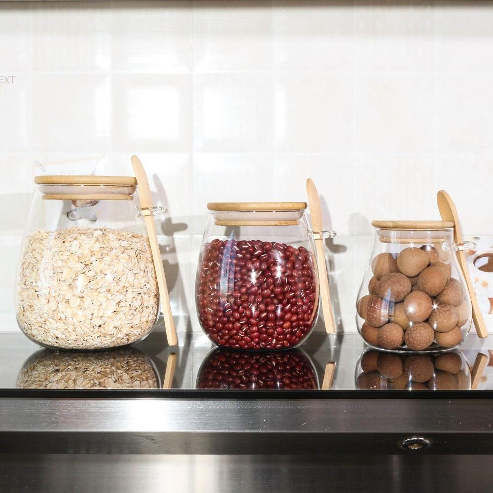 Leak-Proof Glass Storage Jars Wide Mouth Glass Canister Jar Kitchen Canisters Grains