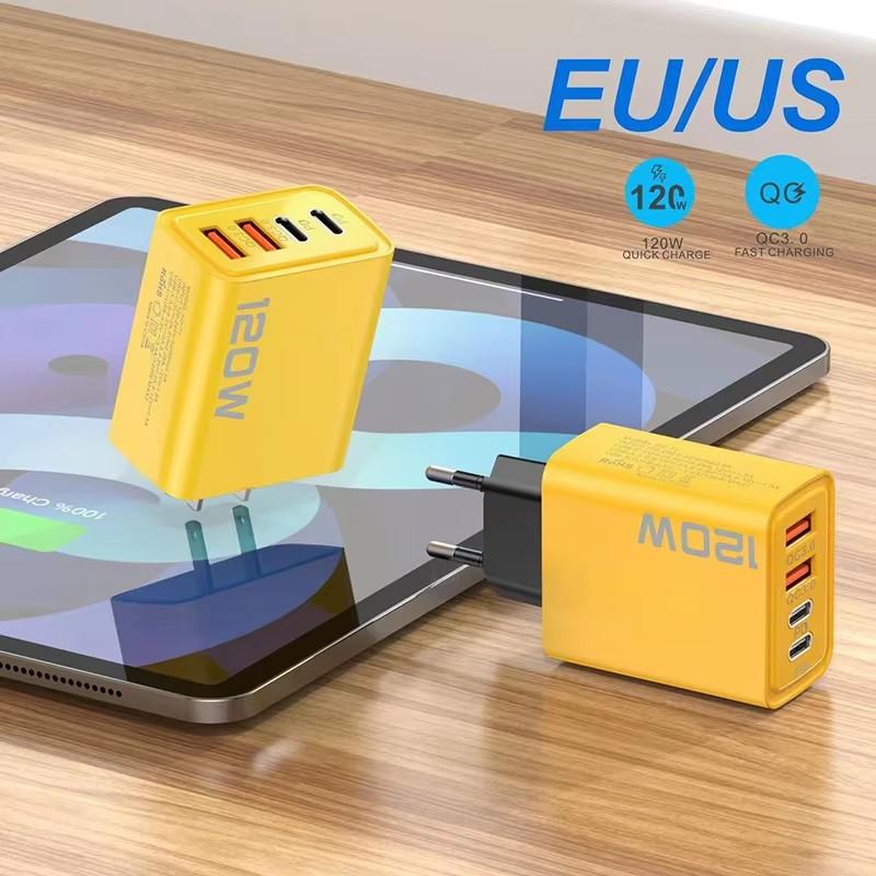 Зарядное устройство 120 Вт USB C PD Быстрая зарядка 4 порта Charge 3.0 Type C USB Зарядные устройства для телефона Адаптер быстрой зарядки Для iPhone Samsung Xiaomi Huawei