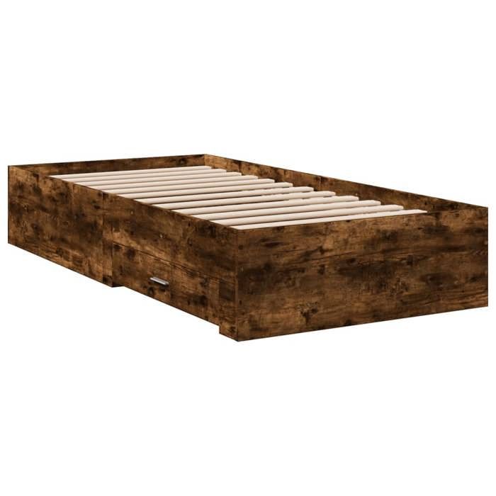 VidaXL Bed Frames and Drawers, Slatted Bed Base, Adult Bed, Single Bedroom Bed Interior, Smoked Oak 90x190 3280437