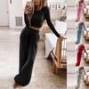 Women's Solid Color Knitted Casual Two-Piece Set