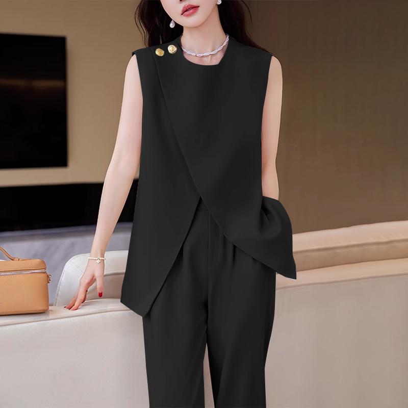 ZANZEA Women Casual Round Neck Sleeveless Buttoned Irregular Hem Loose Tanks