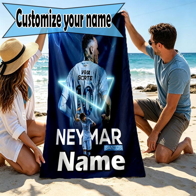 Custom Name Personalized Neymar Jr Print Beach Towel, for Trip Camping Beach Party Home Decor, Birthday Gift for Family & Friends