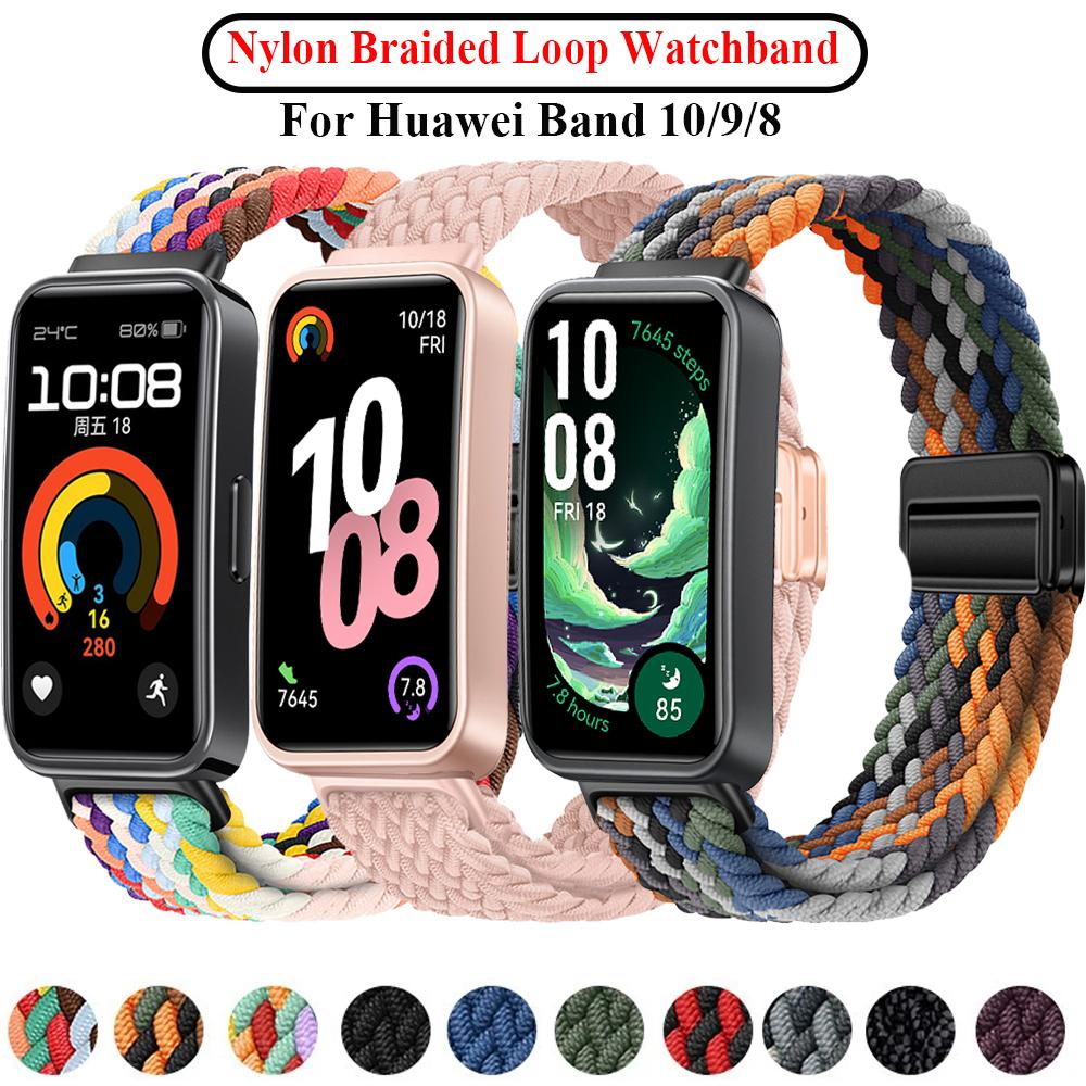 Плетеный нейлоновый ремешок-петля для Huawei Band 10 9 8, регулируемый браслет с магнитной застежкой для Huanwei Band 10/9, аксессуары для браслета