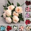 Fake Flower Realistic No Withering Home Decoration European Style 10 Head Artificial Burgundy Roses Bunch for Living Room