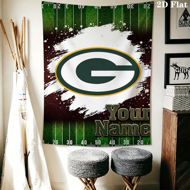 Name Custom Green Bay Packers Logo Wall Tapestry Aesthetic Wall Hanging Printed Fabric Blanket Decorative Tapestries for Bedroom Living Room Home Deco