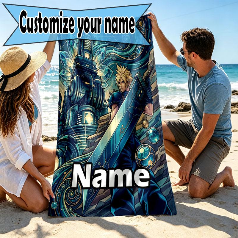 Custom Name Personalized Final Fantasy Print Beach Towel, for Trip Camping Beach Party Home Decor, Birthday Gift for Family & Friends