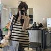 Полосатое платье-жилет с подтяжками для женщин, летнее, без рукавов, свободный дизайн, юбка средней длины с высокой талией