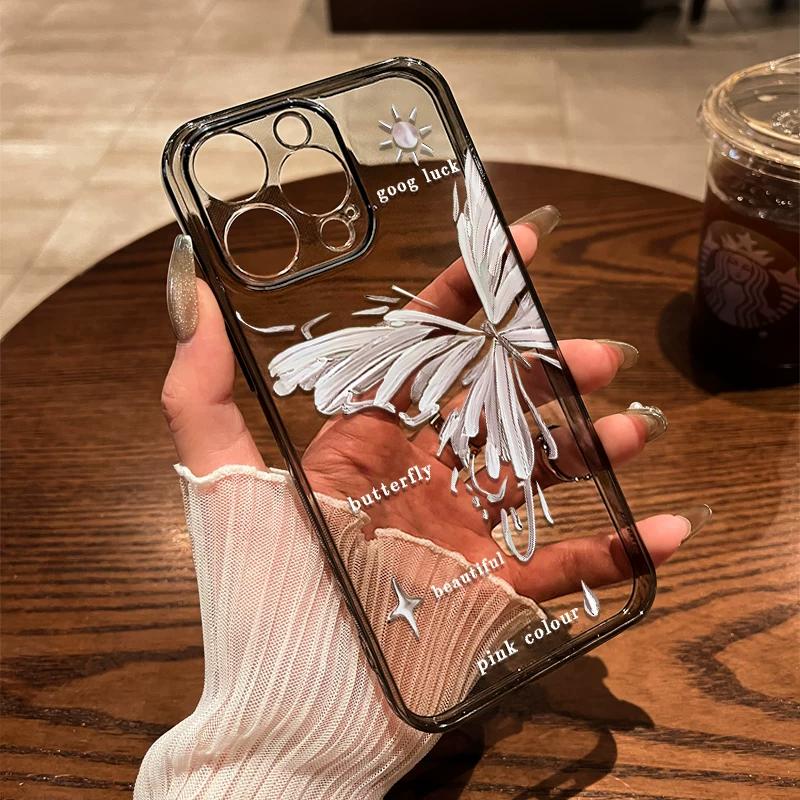 Масляная живопись Бабочка Прозрачный ТПУ чехол для телефона Для IPhone 15 14 13 12 11 Pro Max X XR XS 8 7 Plus, Ударопрочный защитный чехол