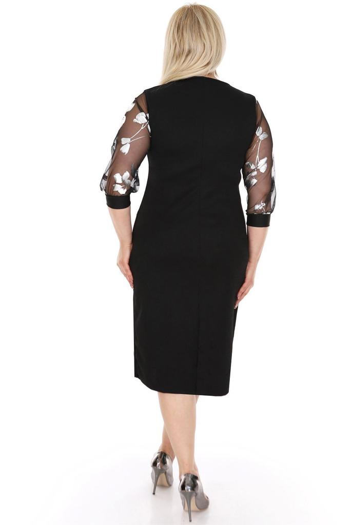 Women's Big Size Dress Tulle Sleeve Silver Black Plus Size Dress