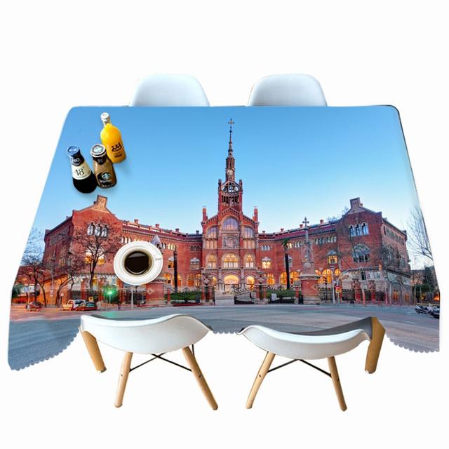 Ancient Castle Building And Fountain Pattern Tablecloth Thicken Cotton Rectangular Round Table Cloth For Wedding Picnic Party