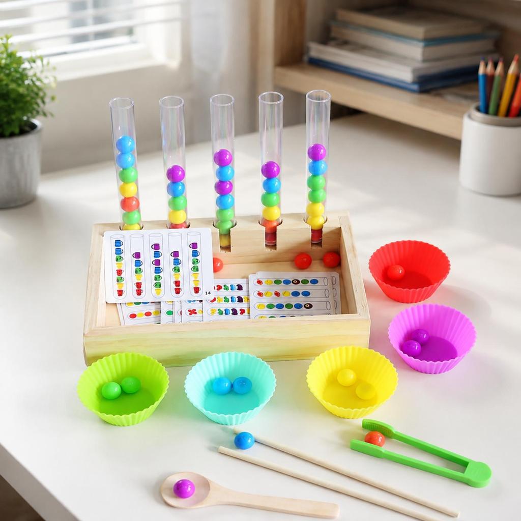 Bead Sorting Toy with Wooden Tray | hands-on Screen Play, Counting, Fine-Motor