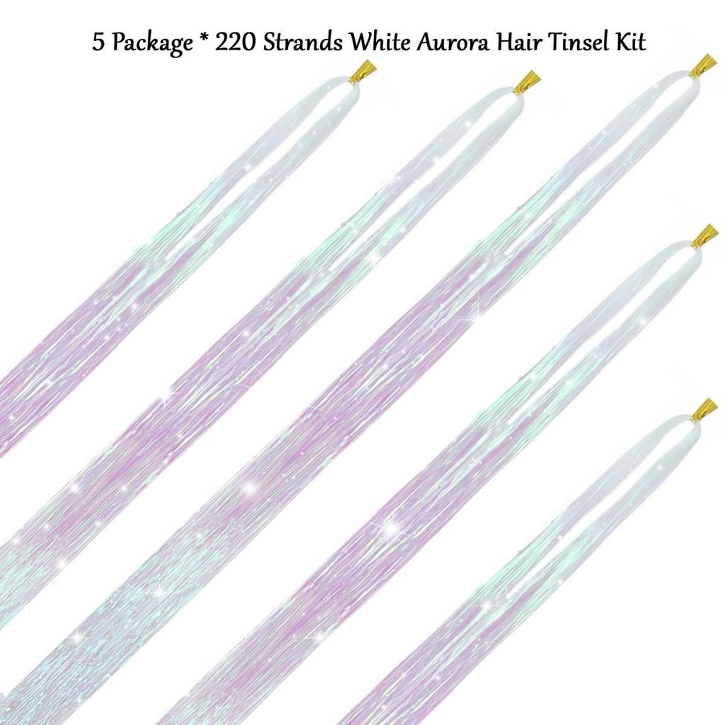 Набор мишуры для волос с инструментами Мишура для волос Термостойкий набор мишуры для волос феи Наращивание волос 47 дюймов 1100 прядей Блестящая мишура