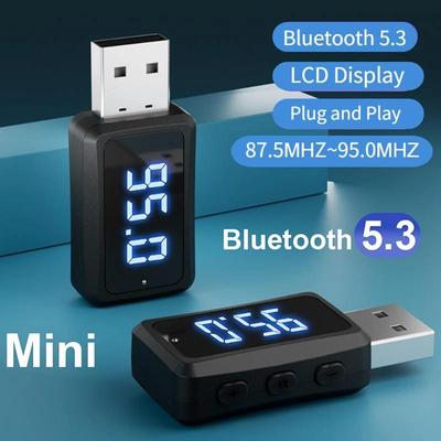 FM02 Mini USB Bluetooth 5.3 Адаптер FM-передатчика Аудиоприемник со светодиодным дисплеем 87,5-95 МГц Регулируемая громкая связь Автомобильный комплект аудио для авто радио