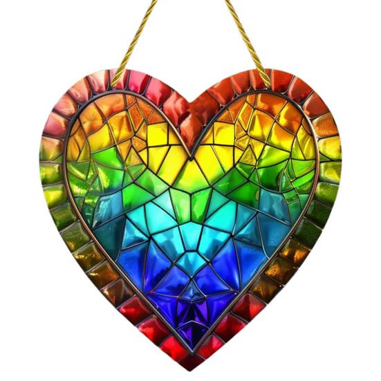 Love Heart Sun Catcher, окрашенный акриловый оконный подвесной орнамент, в форме сердца, для балкона, крыльца, двора
