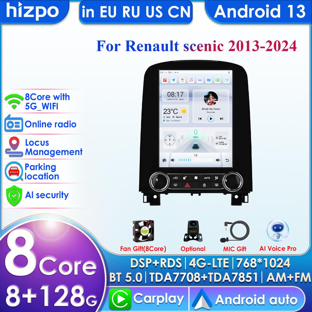 Hizpo 9.7 Tesla Style Carplay 4G 2Din Android автомобильное радио для Renault Scenic 2013 - 2024 мультимедийный видеоплеер GPS DSP Autoradio интеллектуальный экран