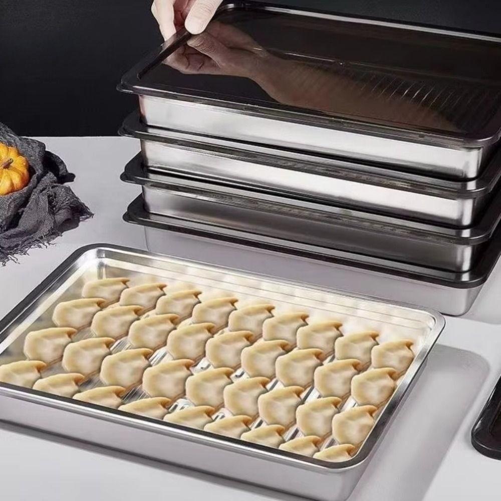 3Pcs Stainless Steel Food Storage Tray with Lid Barbecue Pan Practical Kitchen Serving Plate Picnic