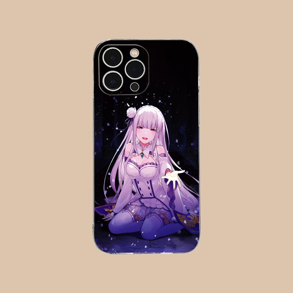 Чехол для мобильного телефона ReZero Emilia Waifu для iPhone 17 16 15 14 13 12 11 X XR XS Air Pro Max Plus Mini Прозрачный Цветной Чехол Роскошный