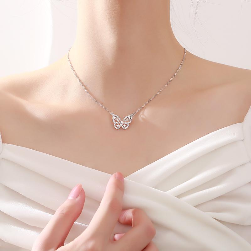 ANENJERY Cubic Zircon Butterfly Charm Necklace for Women Choker Wedding Engagement Jewelry Gift S-N707