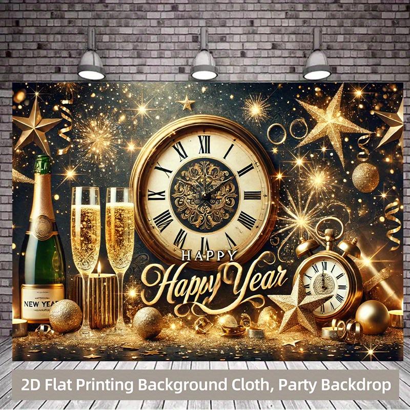 2D flat black New Year background banner with champagne numbers reusable luxurious party decoration for weddings