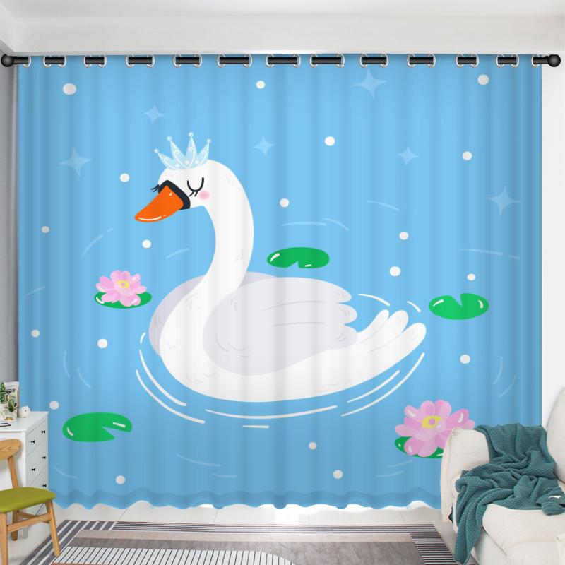 2-панельные шторы «Лебединое озеро» с изображением лебедя, индивидуальные шторы, простые современные шторы для спальни, гостиной, окна, полузатемняющие, короткие шторы, бесплатная доставка